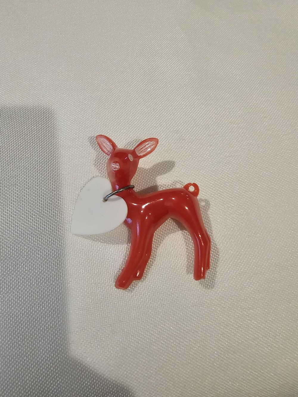 Vintage Red Deer Brooch with White Heart Charm